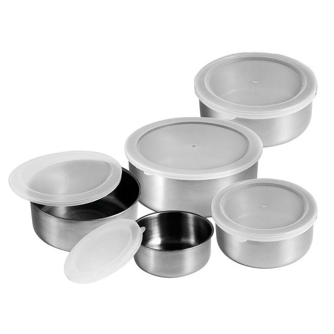 Jogo de Tigelas Bowls de Aço Inox com Tampa 5 Unidades