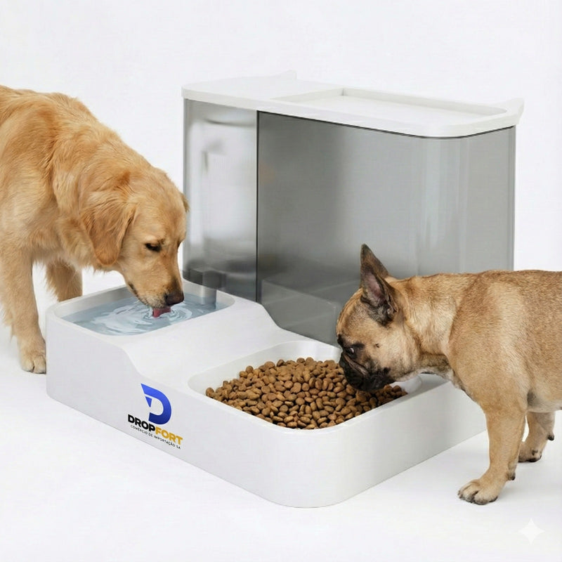 Comedouro/Bebedouro Duplo Automático Premium Pets Branco